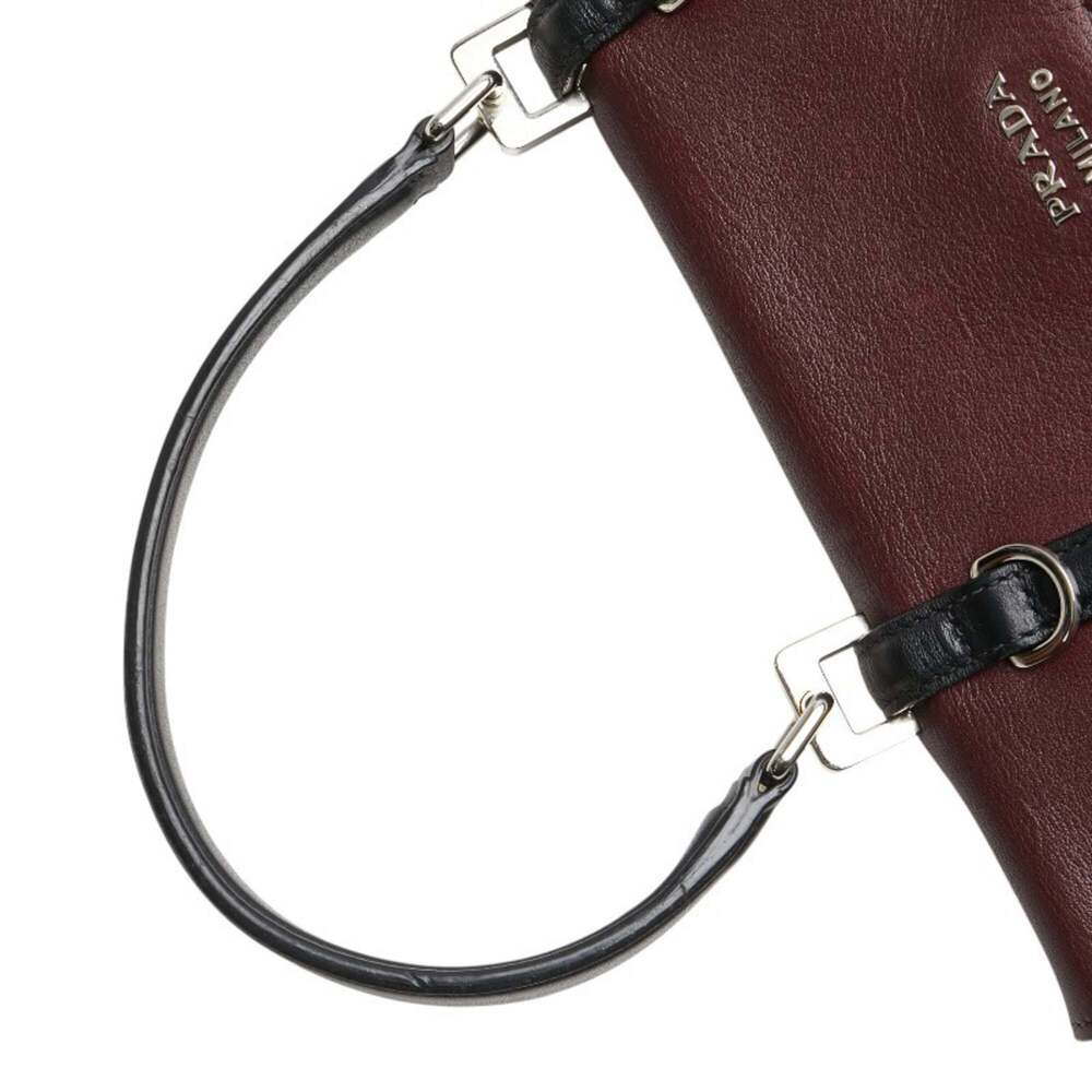 Prada handbag in wine red and black leather for women. - Picture 10 of 15